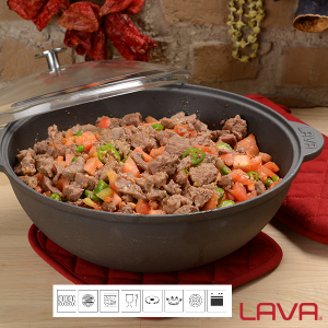 LAVA METAL Litinový hrnec kulatý (wok) + skl. poklice  30 cm