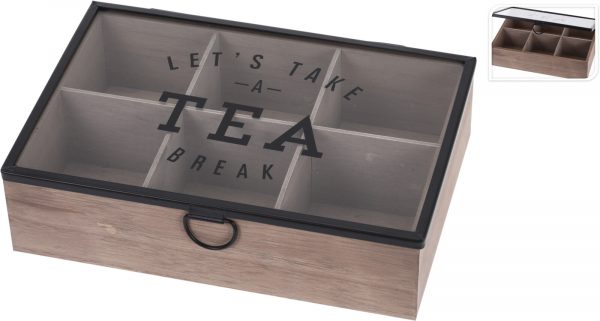 Koopman Dřevěný box na čaj se skleněným víkem - 6 přihrádek od značky Koopman