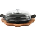 LAVA METAL Litinová pánev 26x26cm černá se skleněnou poklicí a dřevěným podstavcem - Obrázek 3